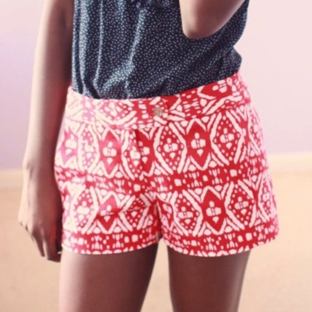 J. Crew Red Ikat Print City Fit Stretch Shorts
